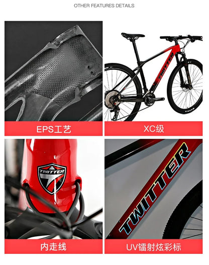 Advanced Ultra-Lightweight 29-Inch Mountain Bike With Carbon Fiber Body 21-Speed Gears Double V Brake System for Adults