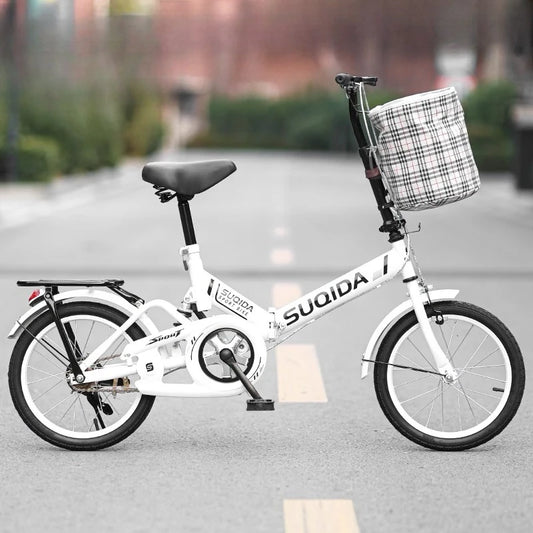 New Folding Bike 16 Inch Shock Absorbing Lightweight Urban Commuter Easy Fold Travel Kids Adults Teens Girls Boys Suspension