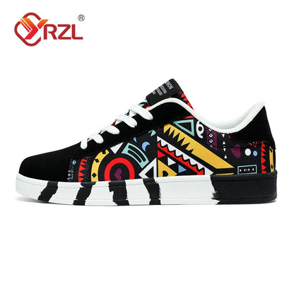 YRZL Men's Sports Running Shoes Canvas Geometric Style Lace-Up Sneakers Couples' Fashionable Graffiti Print Skate Shoes Men