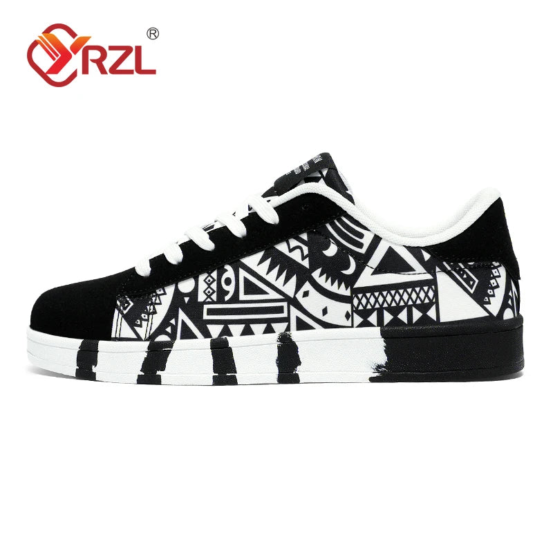 YRZL Men's Sports Running Shoes Canvas Geometric Style Lace-Up Sneakers Couples' Fashionable Graffiti Print Skate Shoes Men