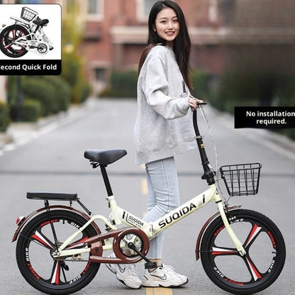 New Folding Bike 16 Inch Shock Absorbing Lightweight Urban Commuter Easy Fold Travel Kids Adults Teens Girls Boys Suspension