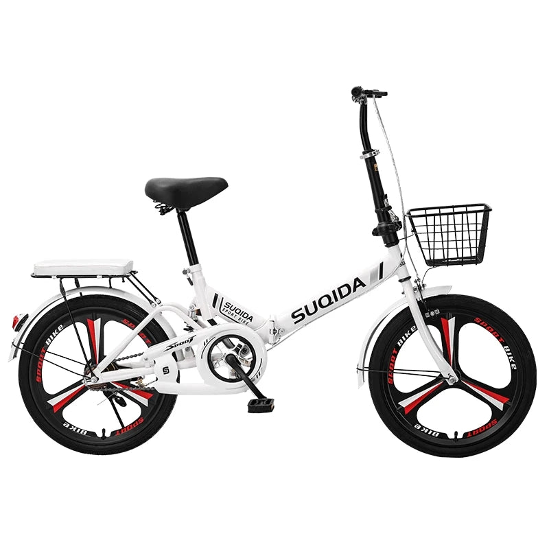 New Folding Bike 16 Inch Shock Absorbing Lightweight Urban Commuter Easy Fold Travel Kids Adults Teens Girls Boys Suspension