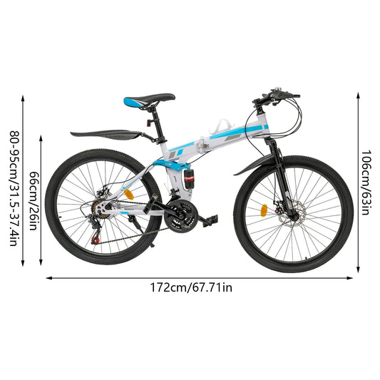 Blue&White Mountain Bike With Complete Accessories - Ergonomic Sponge Saddle&Sturdy Kickstand, Includes English Manual