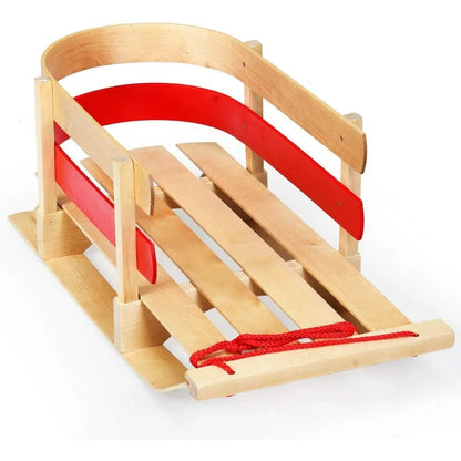 Goplus Wooden Sled Snow Wood Sled Pull Steering Slider with Solid Wood Seat Pulling Rope Sleigh Toboggan with 330LBS Weight Cap