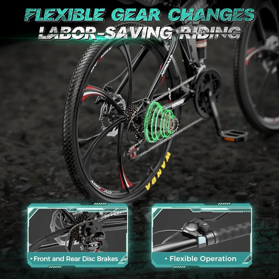 26 Inch Adult Folding Mountain Bike with 21 Speed Gear System Full Suspension High Carbon Steel Frame Dual Disc Brakes Compact