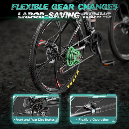 26 Inch Adult Folding Mountain Bike with 21 Speed Gear System Full Suspension High Carbon Steel Frame Dual Disc Brakes Compact