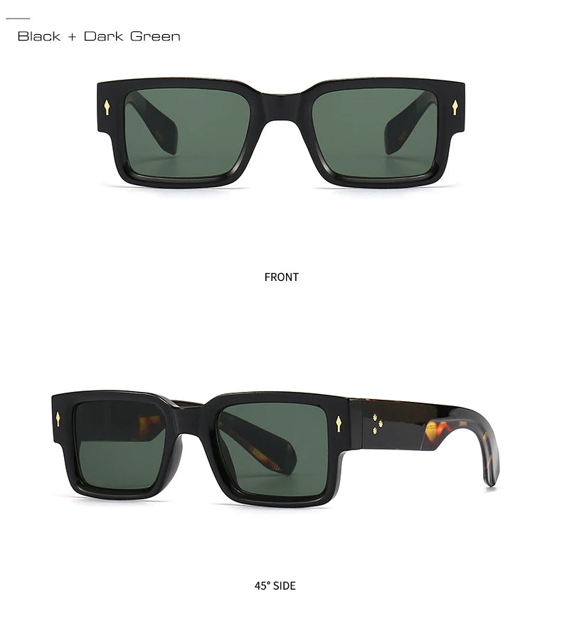SO&EI Ins Popular Fashion Square Rivets Men Sunglasses Vintage Punk Gradient Women Trending Dark Green Sun Glasses Shades UV400