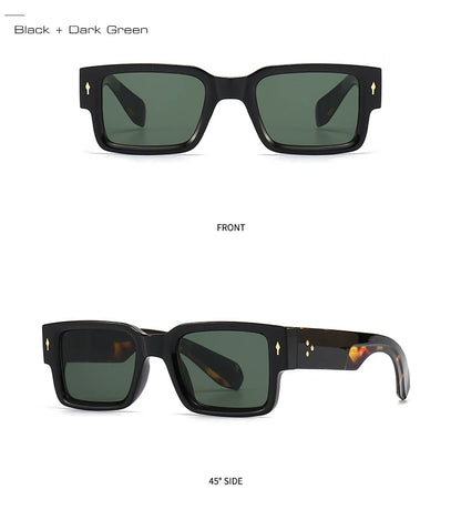 SO&EI Ins Popular Fashion Square Rivets Men Sunglasses Vintage Punk Gradient Women Trending Dark Green Sun Glasses Shades UV400