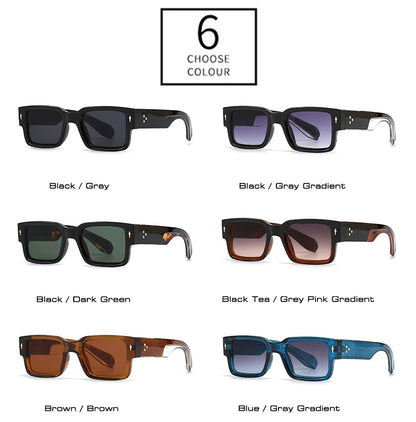 SO&EI Ins Popular Fashion Square Rivets Men Sunglasses Vintage Punk Gradient Women Trending Dark Green Sun Glasses Shades UV400