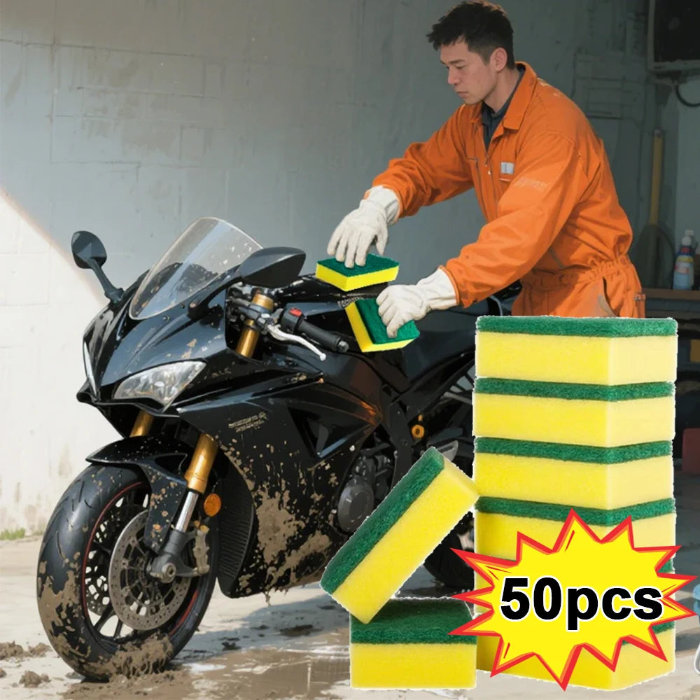 50/100pcs Magic Cleaning Sponge Double-sided Reusable Car Sponge Rag Motorcycle Cleaning Tools