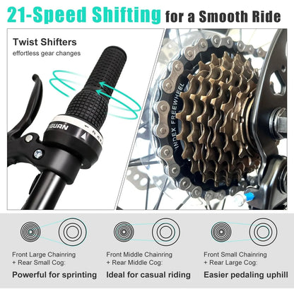 YTYIN Mountain Bike 27.5" Sizes, 21-Speed Twist Shifting, Disc Brakes, Adult Bicycle with Suspension Fork,Ideal for Adventurers