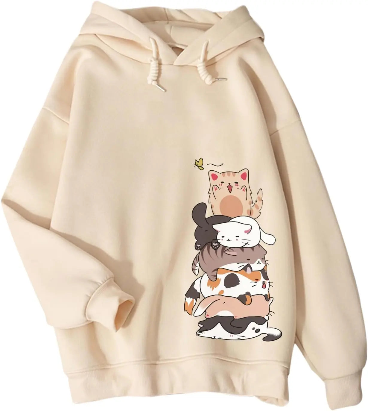 Tuislay Cute Cat Graphic Hoodies for Teen Girls Kawaii Cartoon Printed Hoodie Women Anime Print Hooded Sweatshirt Pullover