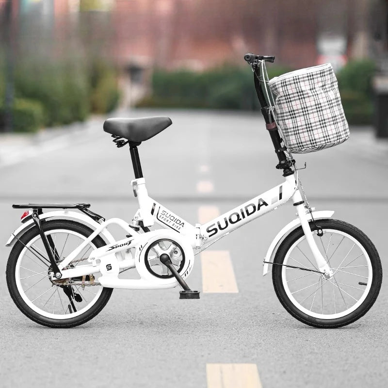 New Folding Bike 16 Inch Shock Absorbing Lightweight Urban Commuter Easy Fold Travel Kids Adults Teens Girls Boys Suspension